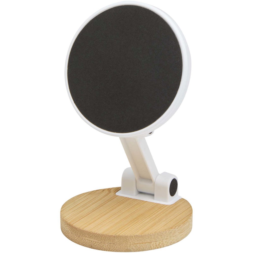 Alcor opvouwbare magnetische telefoonstandaard van gerecycled plastic met bamboedetails