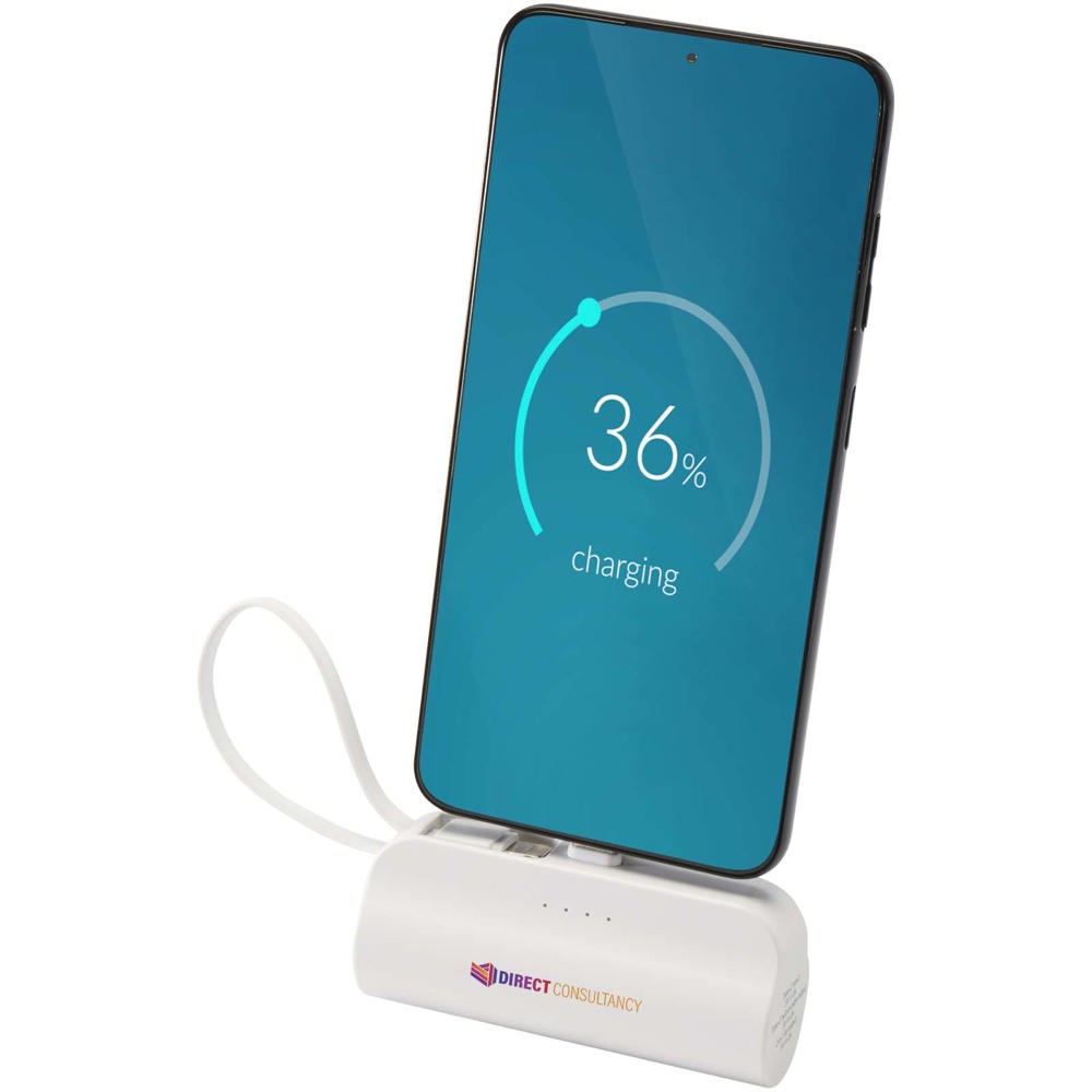 Alnair Type-C powerbank van 5000 mAh 10 W van gerecycled plastic met ingebouwde klapstandaard en 2 in 1 kabel