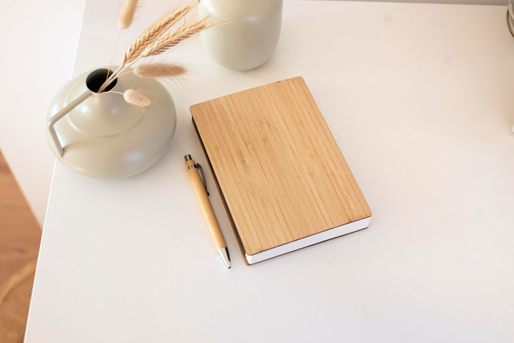 Bamboe cover notitieboek met pen Jo