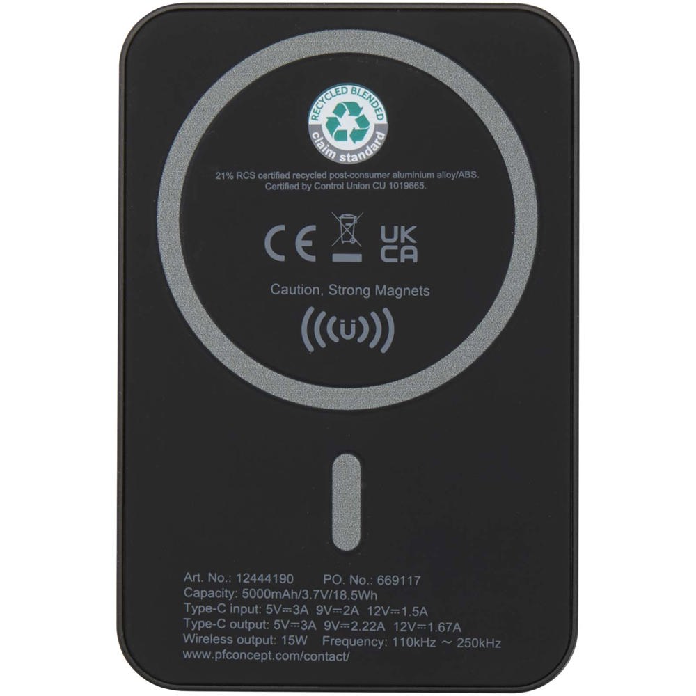 Acrab magnetische draadloze powerbank van 5000 mAh 15 W met 20 W PD van gerecycled plastic
