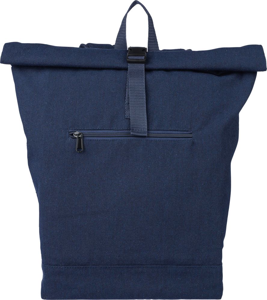 Gerecyclede polycotton (330 gsm) roll-top rugzak Thaddeus - Blauw