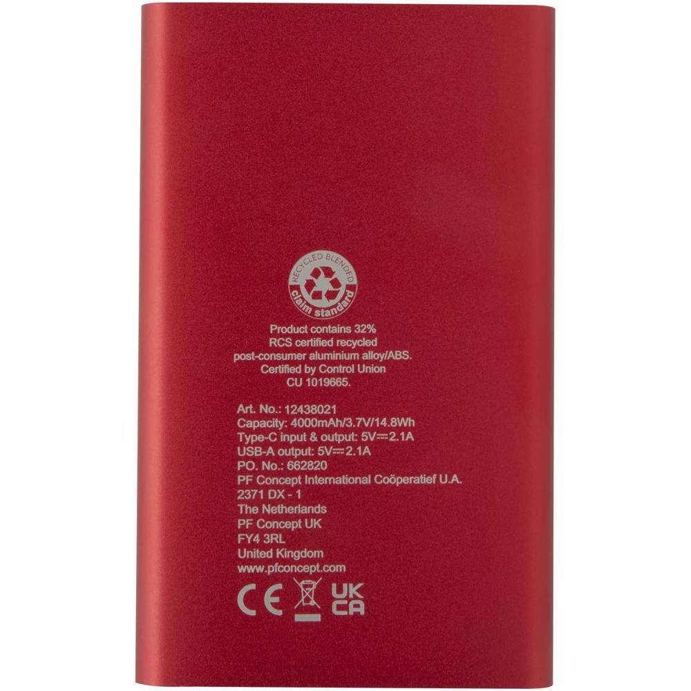 Pep type-C powerbank van 4000 mAh van gerecycled aluminium 