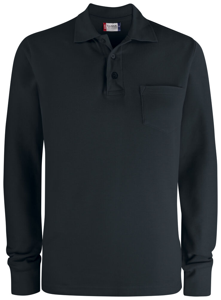 Clique - Basic Polo Pocket L/S - Zwart