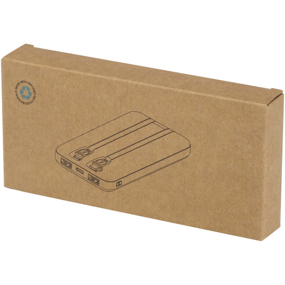Adhil powerbank van 10.000 mAh 10 W van gerecycled plastic met 2 ingebouwde kabels