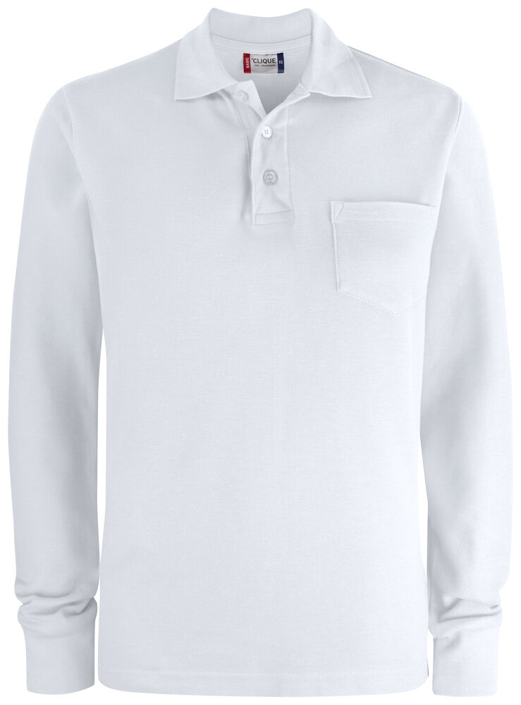 Clique - Basic Polo Pocket L/S - Wit