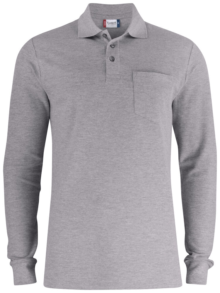 Clique - Basic Polo Pocket L/S - Grijs-melange
