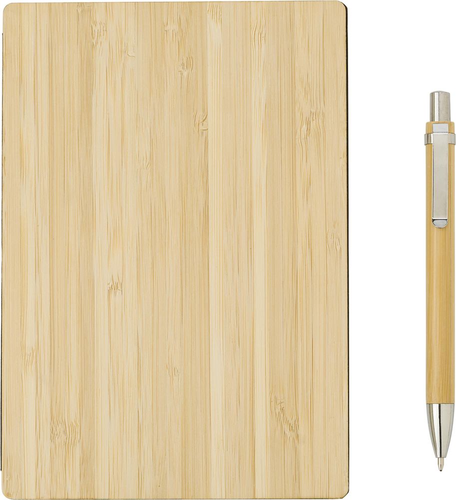 Bamboe cover notitieboek met pen Jo - bruin