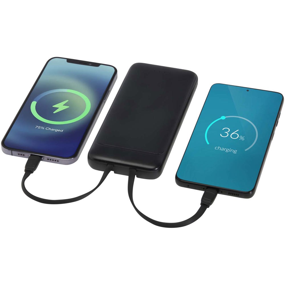 Adhil powerbank van 10.000 mAh 10 W van gerecycled plastic met 2 ingebouwde kabels